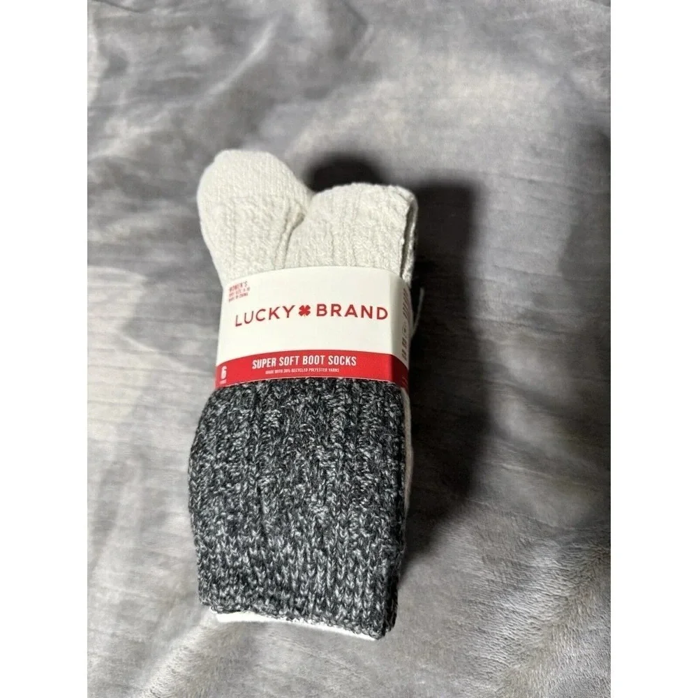Lucky Brand Womens Boot Socks 6 Pair Super Soft Cozy Crew Winter Size 5-10 NWT!!